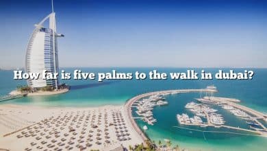 How far is five palms to the walk in dubai?