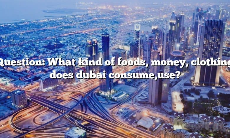 Question: What kind of foods, money, clothing does dubai consume,use?