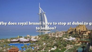 Why does royal brunei have to stop at dubai to go to london?