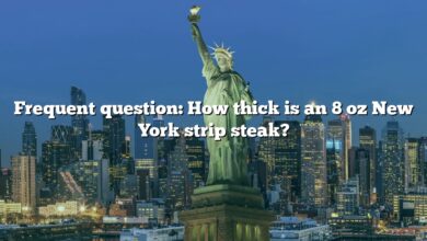 Frequent question: How thick is an 8 oz New York strip steak?