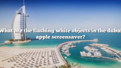 What are the flashing white objects in the dubai apple screensaver?