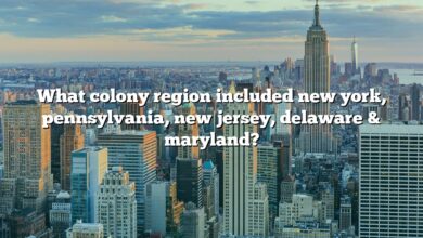 What colony region included new york, pennsylvania, new jersey, delaware & maryland?