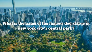 What is the name of the famous dog statue in new york city’s central park?