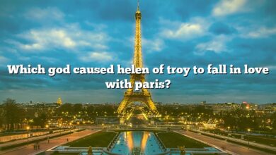 Which god caused helen of troy to fall in love with paris?